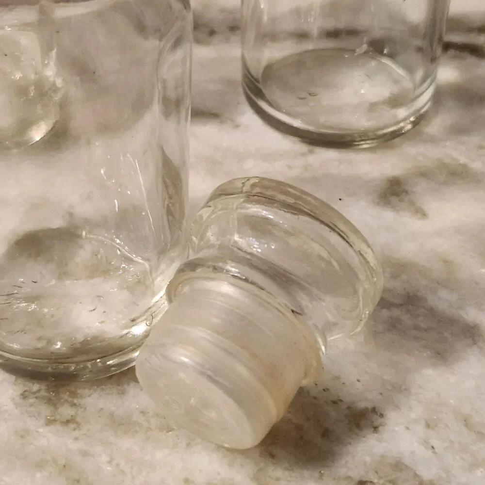 Vintage Made in Japan Glass Bottle Spice Jar Apothecary Clear Lot of 3 Stoppers